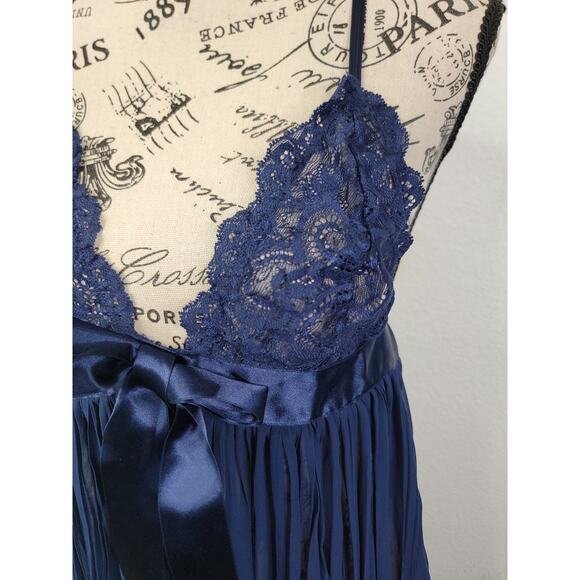 Victorias Secret Babydoll Mini Dress Top SZ M Sheer Navy Blue Layer Whimsygoth - Picture 4 of 9